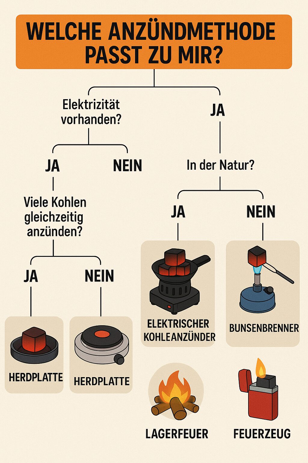 Entscheidungsbaum Welche Anzündmethode passt zu mir